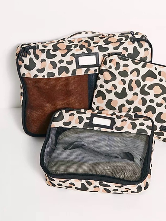 Calpak Handbags - Leopard Print Calpak Cubes set- Beige & Black Travel Organizer